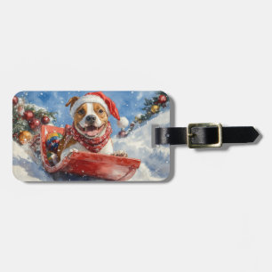 American Staffordshire in Sledge Christmas Luggage Tag