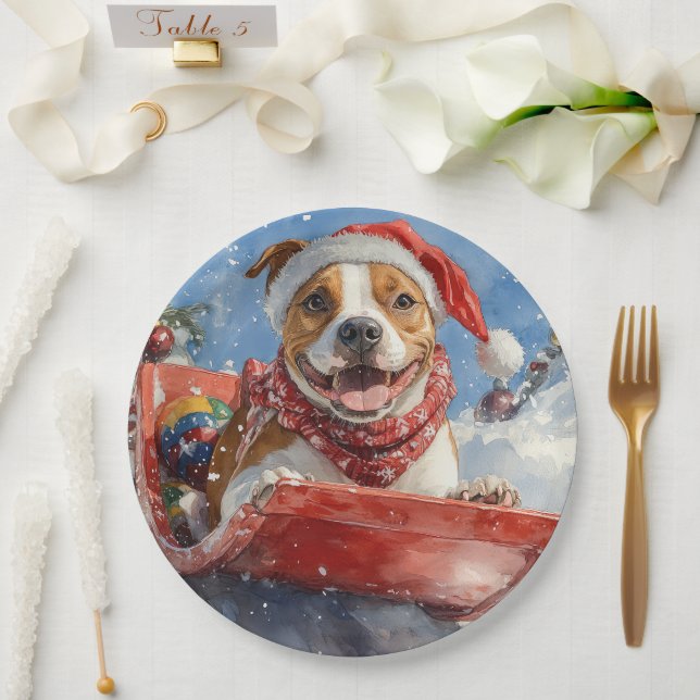 American Staffordshire in Sledge Christmas Paper Plate (Wedding)