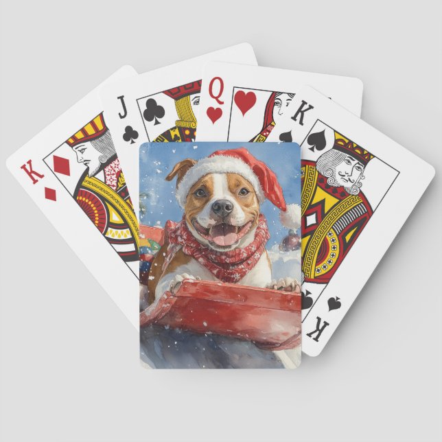 American Staffordshire in Sledge Christmas Playing Cards (Back)