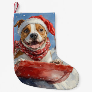 American Staffordshire in Sledge Christmas Small Christmas Stocking