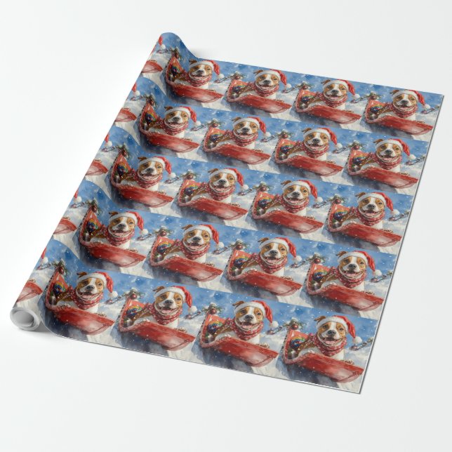 American Staffordshire in Sledge Christmas Wrapping Paper (Unrolled)