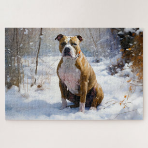 American Staffordshire Let It Snow Christmas Jigsaw Puzzle