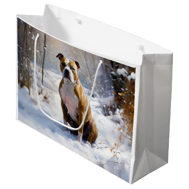 American Staffordshire Let It Snow Christmas  Large Gift Bag (Front Angled)