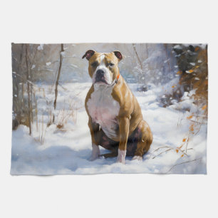 American Staffordshire Let It Snow Christmas  Tea Towel