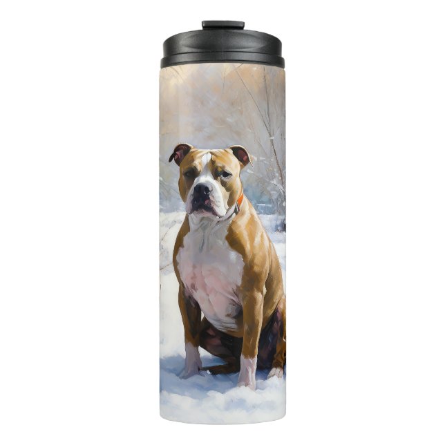 American Staffordshire Let It Snow Christmas  Thermal Tumbler (Front)