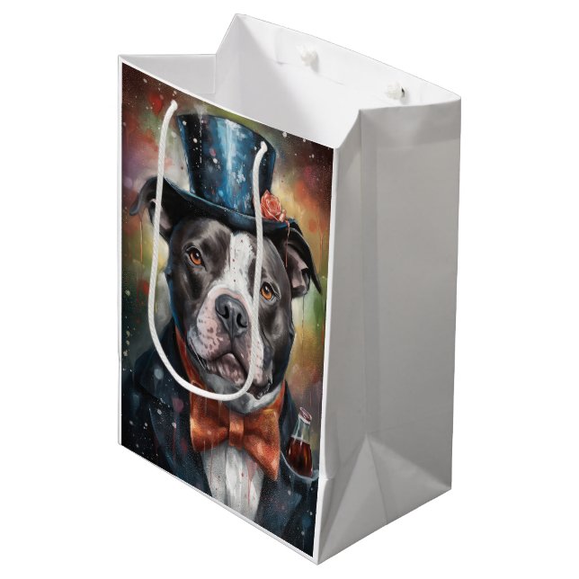 American Staffordshire New Year Card Medium Gift Bag (Front Angled)