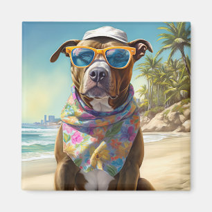 American Staffordshire on Beach,summer gift Magnet