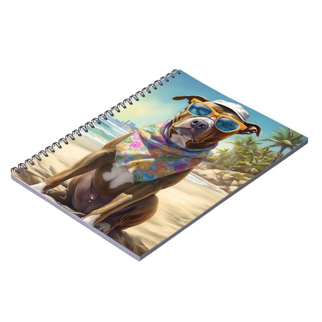 American Staffordshire on Beach,summer gift Notebook (Left Side)