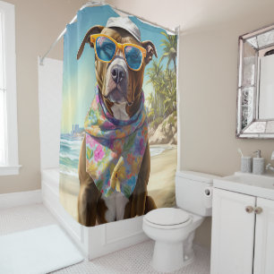 American Staffordshire on Beach,summer gift Shower Curtain