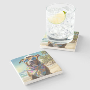 American Staffordshire on Beach,summer gift Stone Coaster