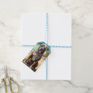 American Staffordshire on Beach,summer gift Tags