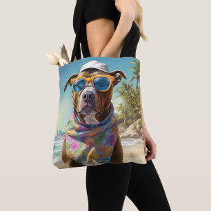 American Staffordshire on Beach,summer gift Tote Bag