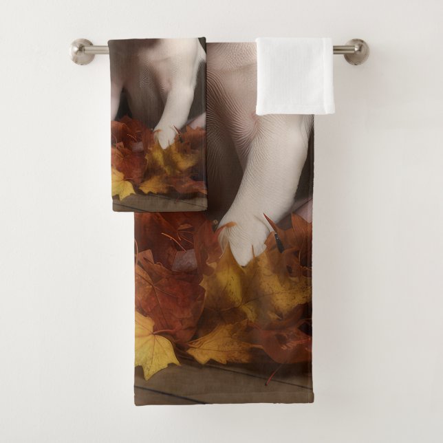 American Staffordshire Puppy Autumn Delight Bath Towel Set (Insitu)