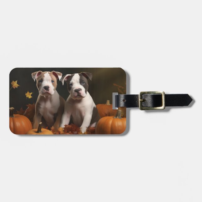 American Staffordshire Puppy Autumn Delight Luggage Tag (Front Horizontal)