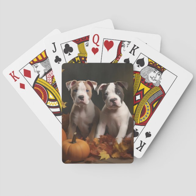 American Staffordshire Puppy Autumn Delight Playing Cards (Back)