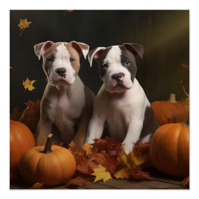 American Staffordshire Puppy Autumn Delight Poster (Front)
