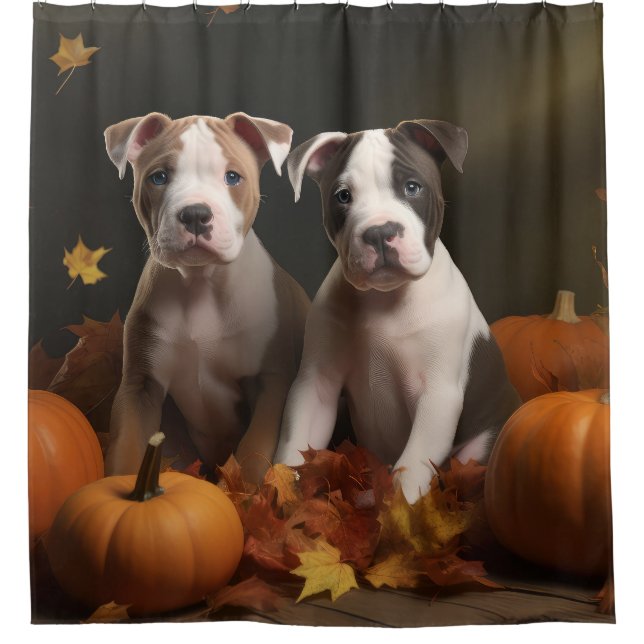 American Staffordshire Puppy Autumn Delight Shower Curtain (Front)