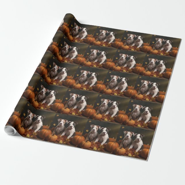 American Staffordshire Puppy Autumn Delight Wrapping Paper (Unrolled)