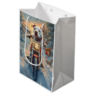 American Staffordshire Riding Motorcycle Christmas Medium Gift Bag