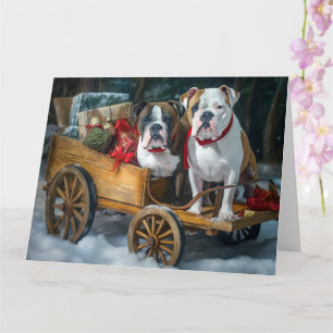American Staffordshire Snowy Sleigh Christmas  Card