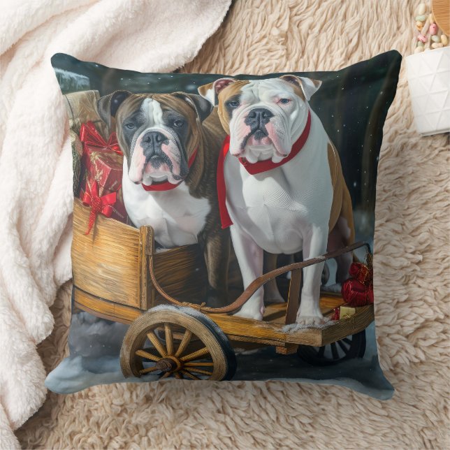 American Staffordshire Snowy Sleigh Christmas  Cushion (Blanket)