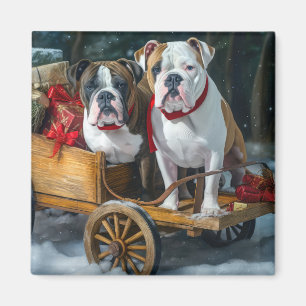 American Staffordshire Snowy Sleigh Christmas Magnet