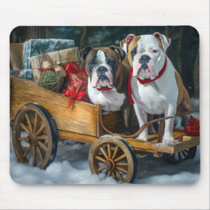 American Staffordshire Snowy Sleigh Christmas Mouse Pad