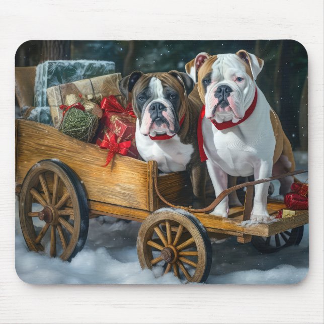 American Staffordshire Snowy Sleigh Christmas  Mouse Pad (Front)