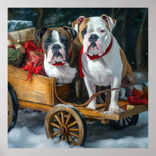 American Staffordshire Snowy Sleigh Christmas Poster