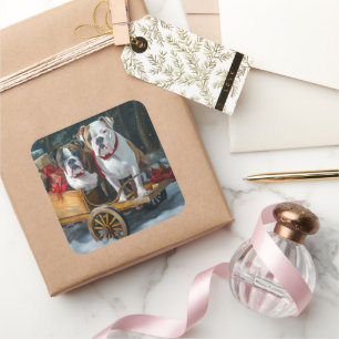 American Staffordshire Snowy Sleigh Christmas Square Sticker