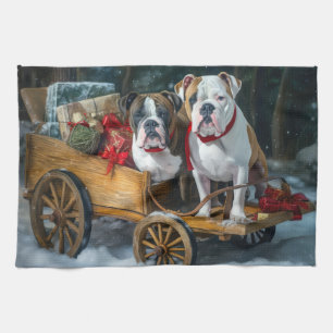 American Staffordshire Snowy Sleigh Christmas Tea Towel
