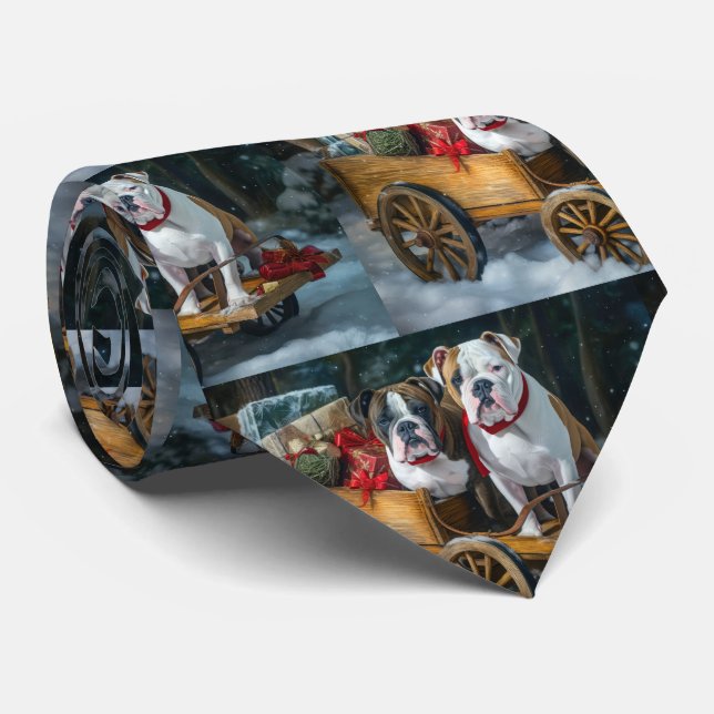 American Staffordshire Snowy Sleigh Christmas  Tie (Rolled)