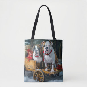 American Staffordshire Snowy Sleigh Christmas Tote Bag