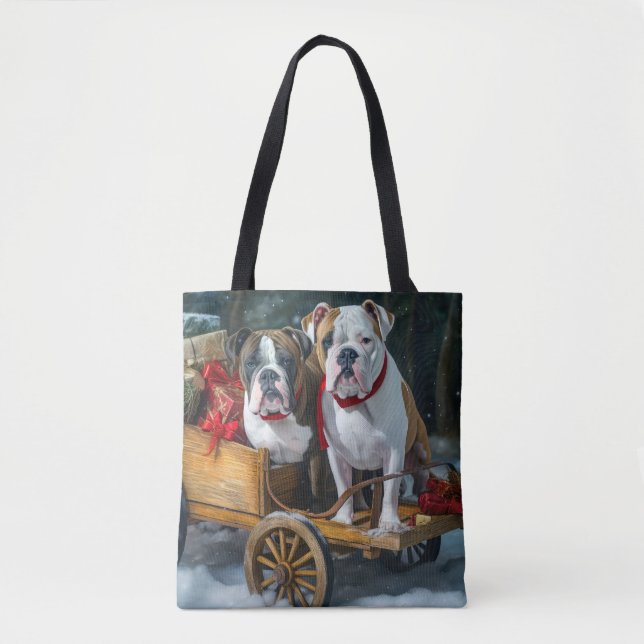 American Staffordshire Snowy Sleigh Christmas  Tote Bag (Front)