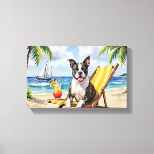 American Staffordshire Terrier Beach Scene Canvas Print