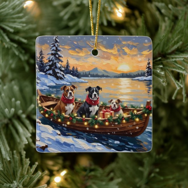 American Staffordshire Terrier Christmas Boat Ceramic Ornament (Tree)
