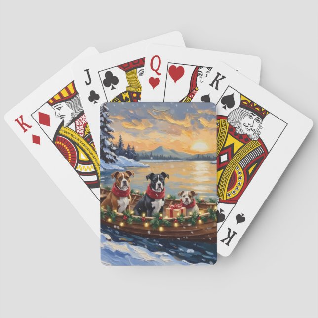 American Staffordshire Terrier Christmas Boat Playing Cards (Back)