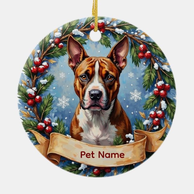 American Staffordshire Terrier Christmas Ceramic Tree Decoration (Back)