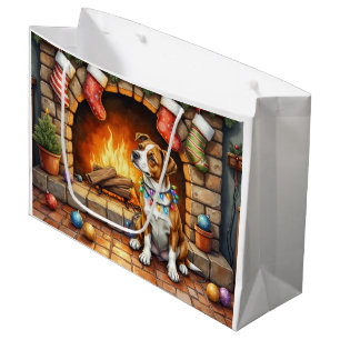 American Staffordshire Terrier Christmas Lights Large Gift Bag