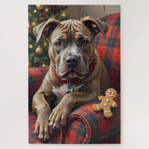 American Staffordshire Terrier Cosy Christmas Jigsaw Puzzle