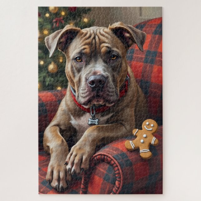 American Staffordshire Terrier Cozy Christmas Jigsaw Puzzle (Vertical)