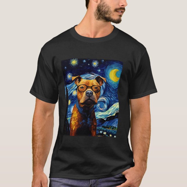 American Staffordshire Terrier Dog Starry Night Me T-Shirt (Front)
