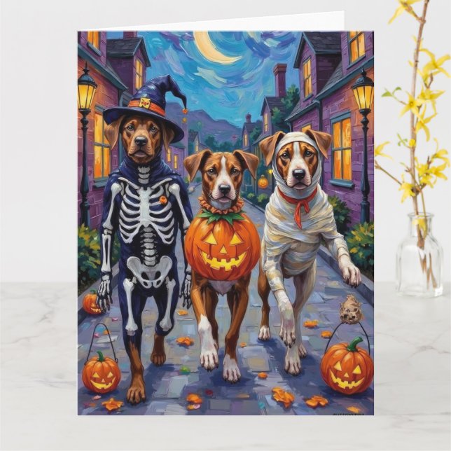 American Staffordshire Terrier Dogs Halloween Card (Yellow Flower)
