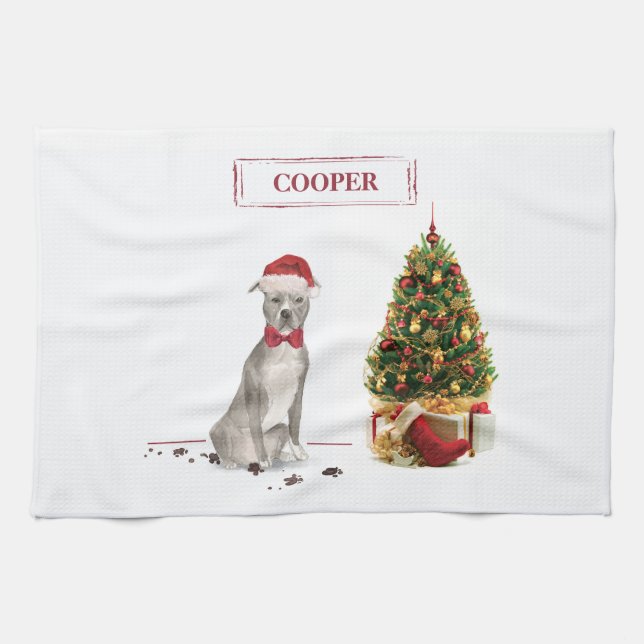 American Staffordshire Terrier Funny Christmas Dog Tea Towel (Horizontal)