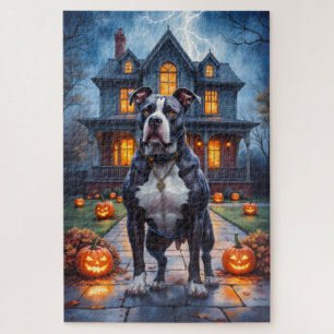 American Staffordshire Terrier Gothic Halloween Jigsaw Puzzle