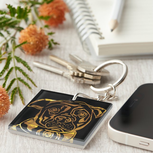 AMERICAN STAFFORDSHIRE TERRIER KEY RING (Front Right)