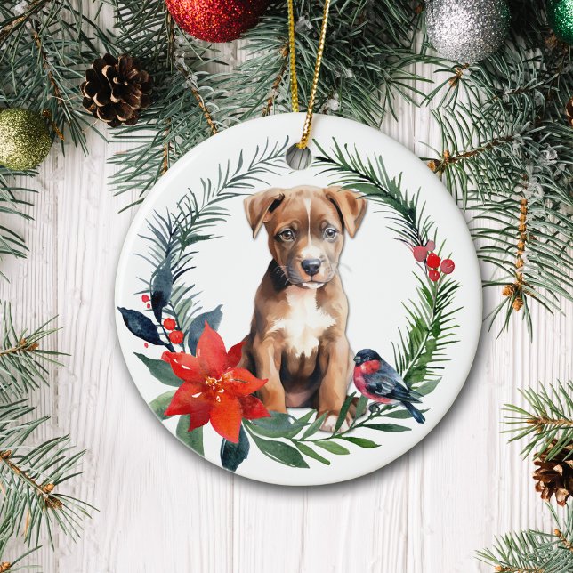 American Staffordshire Terrier Puppy Poinsettia Ceramic Tree Decoration (Creator Uploaded)