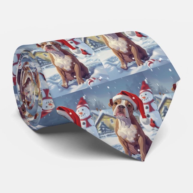 American Staffordshire Winter Wonderland Christmas Tie (Rolled)