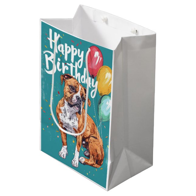 American Staffordshire with Balloons Birthday Medium Gift Bag (Front Angled)