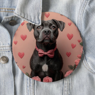 American Staffordshire with Roses -Valentine's Day 6 Cm Round Badge